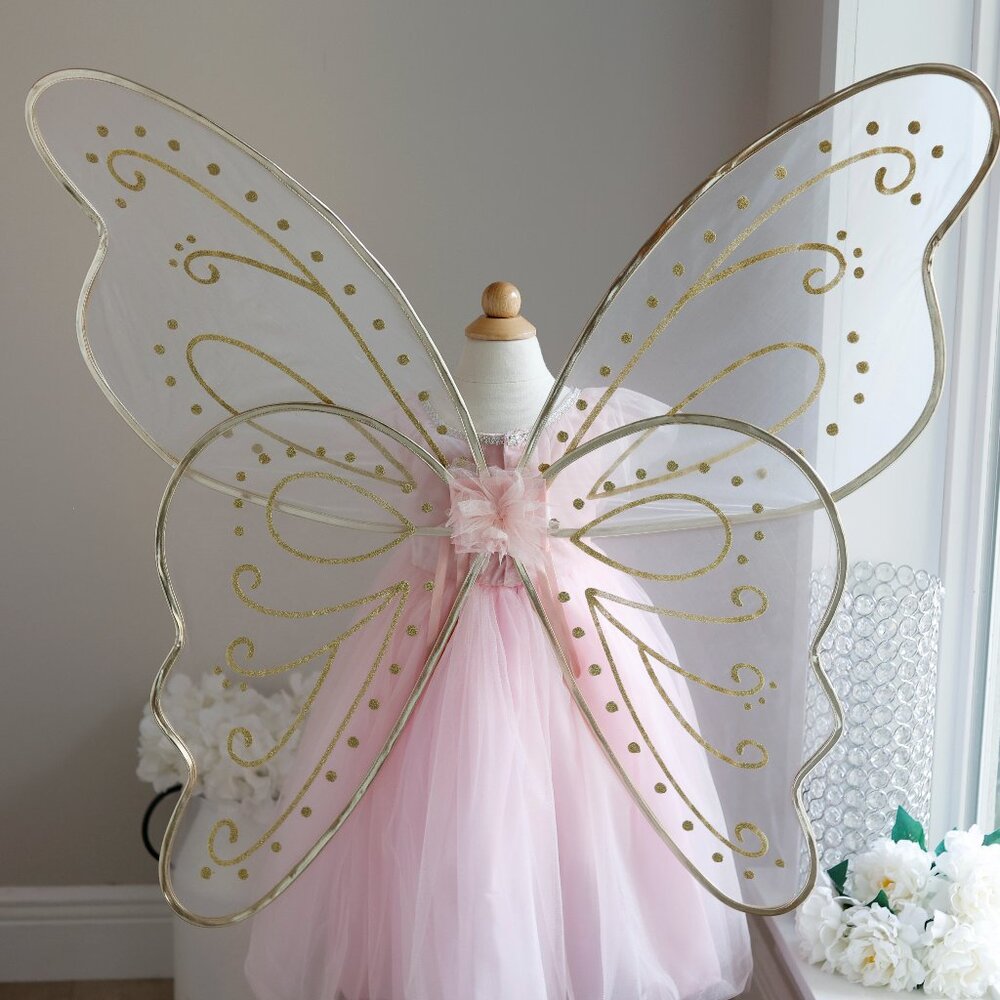 Pink Fairy Butterfly Dress Set w/ Wings Headband Wand Costume Portrait Party - Picture 3 of 9